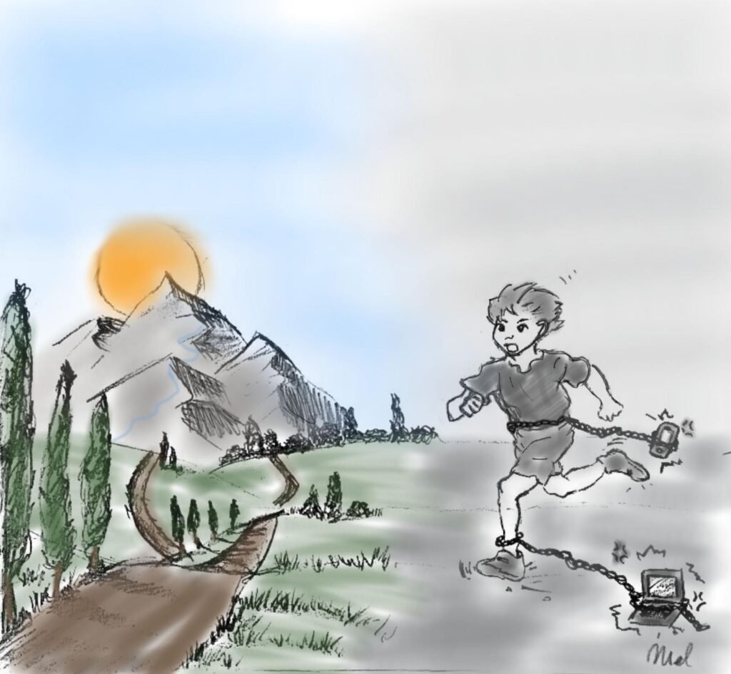 Imagine simbolică reprezentând un copil privind un ecran, ilustrând efectele expunerii timpurii la tehnologie și autismul virtual.